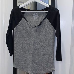 black and gray baseball style tee